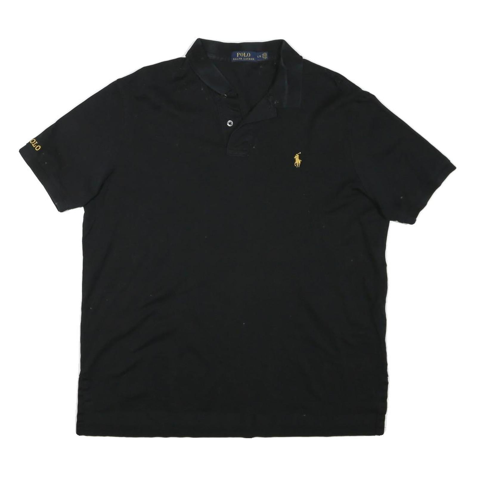 POLO RALPH LAUREN Mens Black & Yellow Short Sleeve Plain L Cotton Blend Polo
