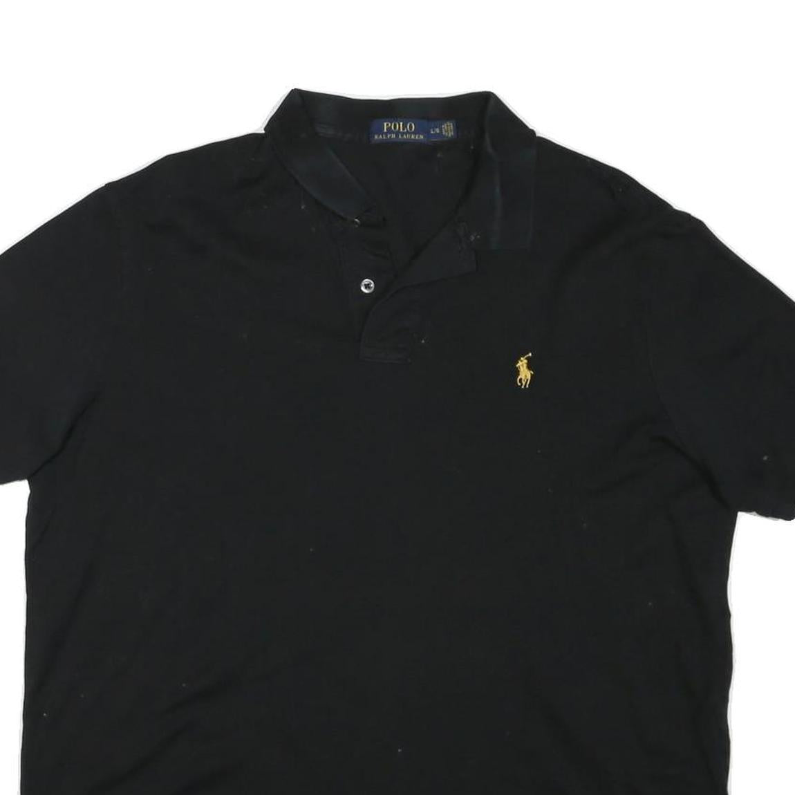 POLO RALPH LAUREN Mens Black & Yellow Short Sleeve Plain L Cotton Blend Polo