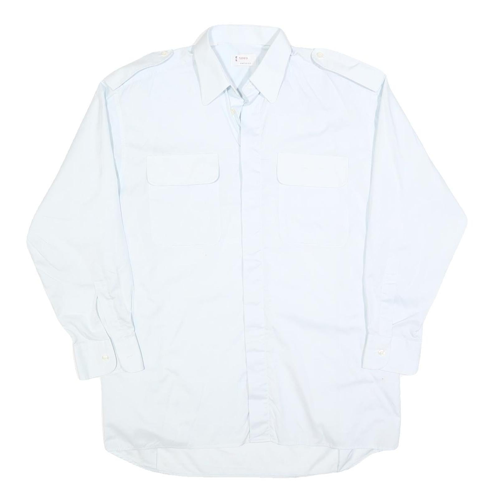 SWISS AIR Mens White Shirt L Long Sleeve Cotton Blend Workwear