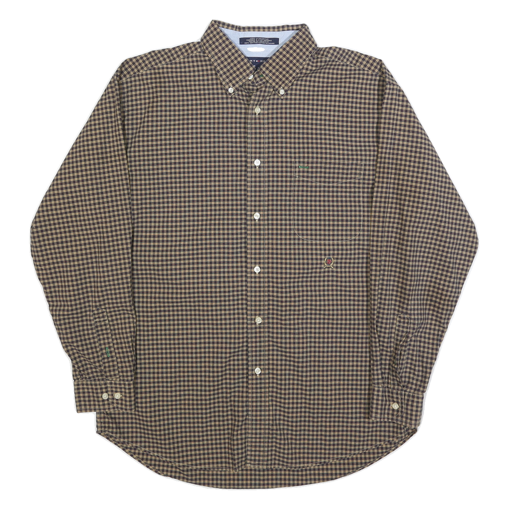 TOMMY HILFIGER Mens Brown Check Shirt L Button-Down Collar Long Sleeve Casual