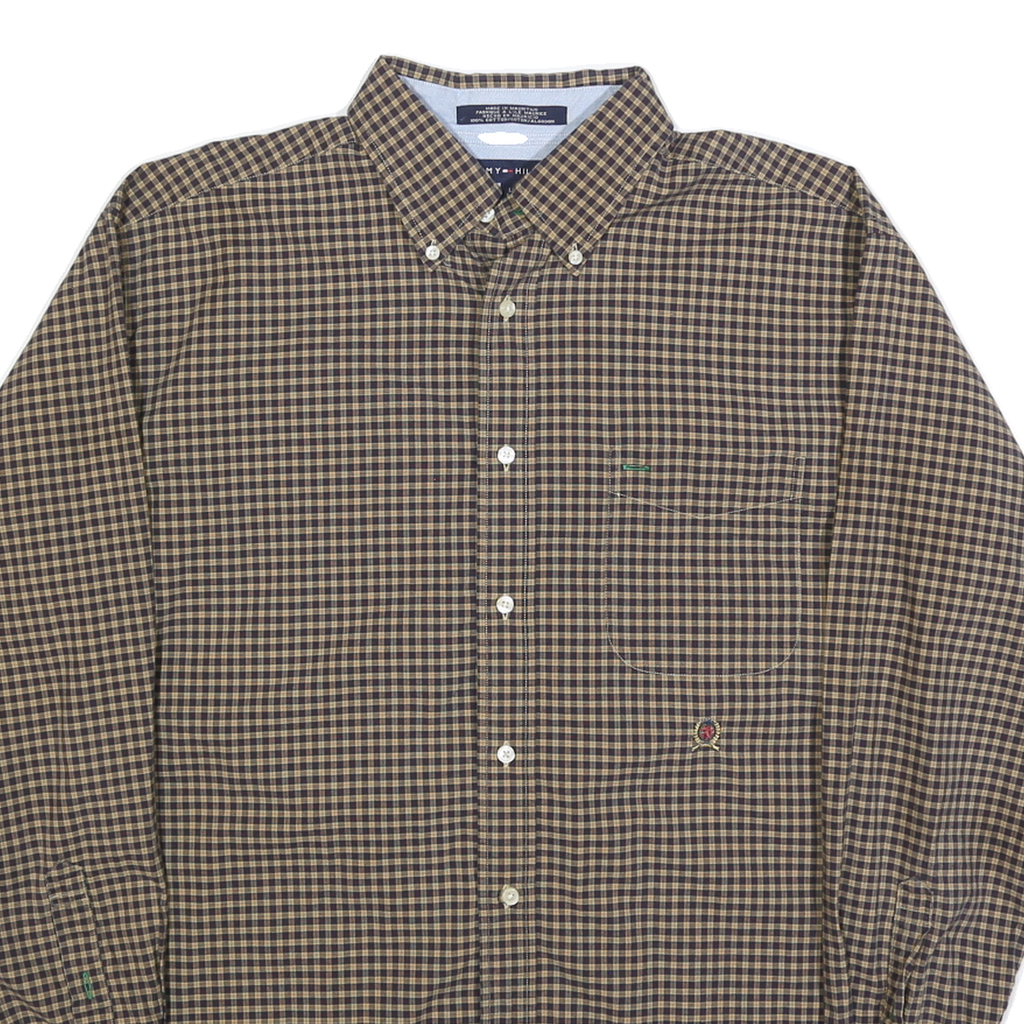 TOMMY HILFIGER Mens Brown Check Shirt L Button-Down Collar Long Sleeve Casual