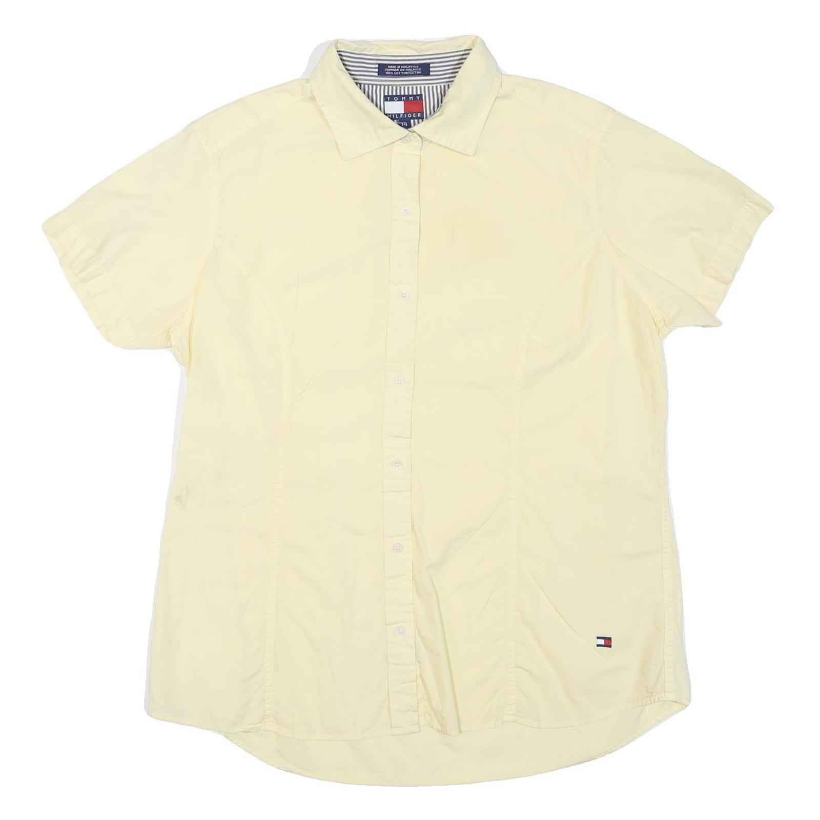 TOMMY HILFIGER Womens Cream Short Sleeve Shirt M Cotton Blend Casual Summer