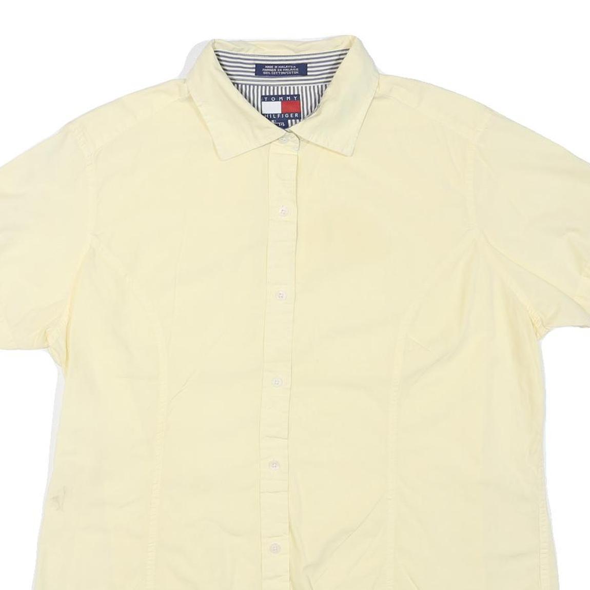 TOMMY HILFIGER Womens Cream Short Sleeve Shirt M Cotton Blend Casual Summer