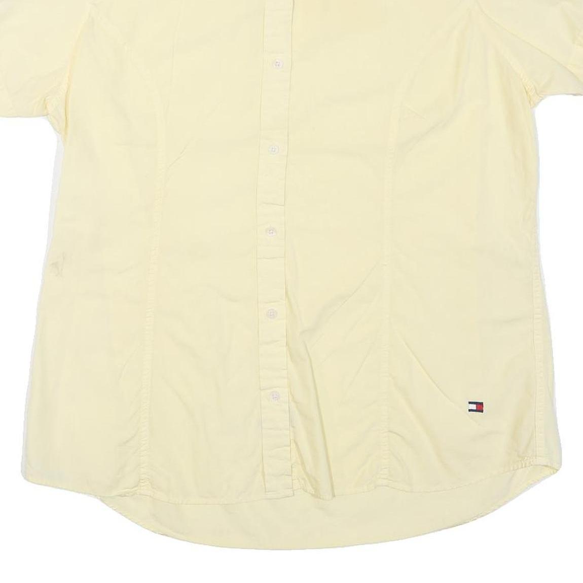 TOMMY HILFIGER Womens Cream Short Sleeve Shirt M Cotton Blend Casual Summer