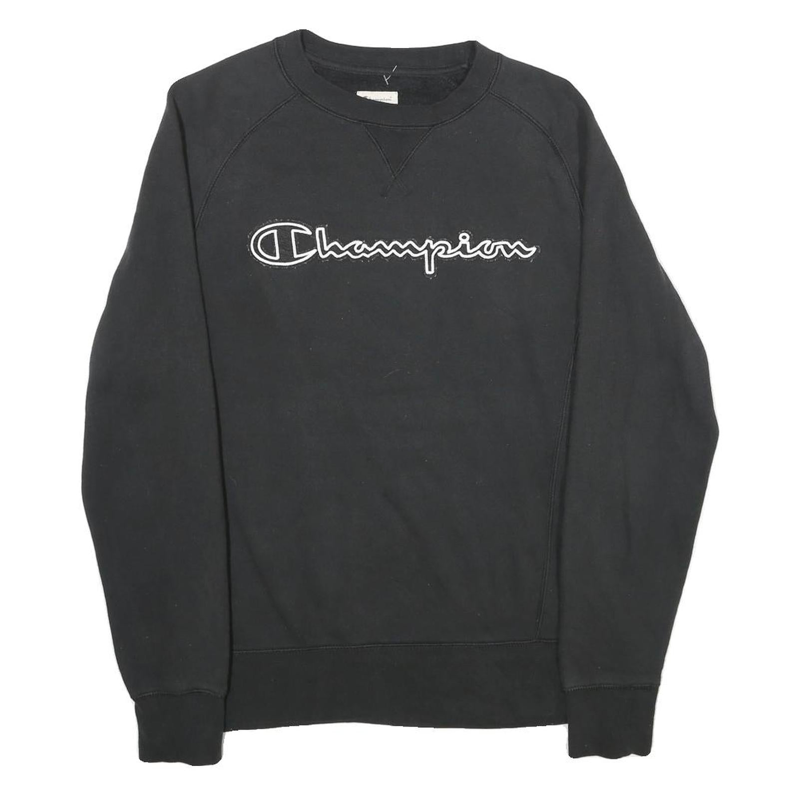 CHAMPION Mens Black Crew Neck S Cotton Blend Pullover Sweatshirt Logo