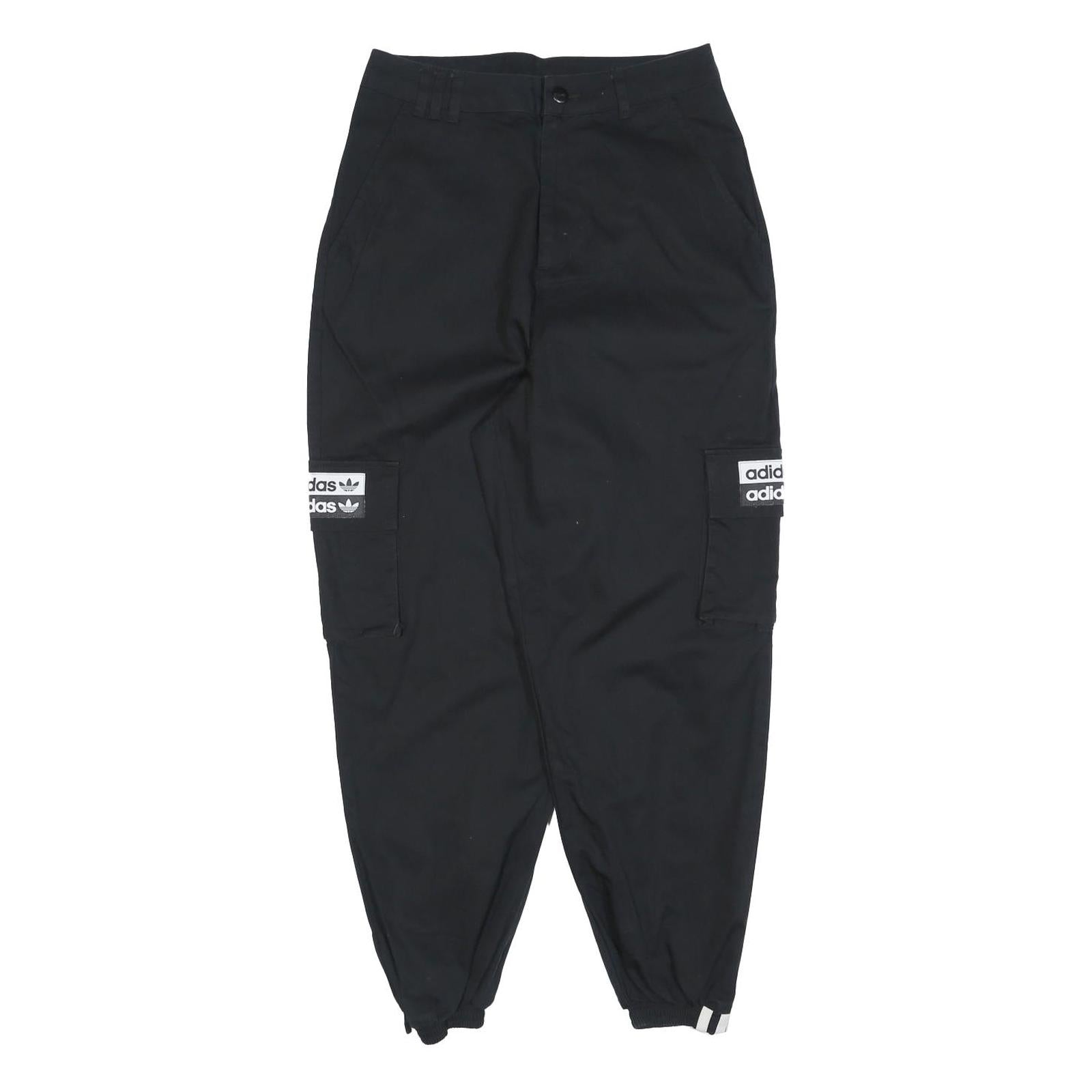 ADIDAS Womens Black Cotton Blend Relaxed Jogger Trousers W27 L26 Cargo Pockets