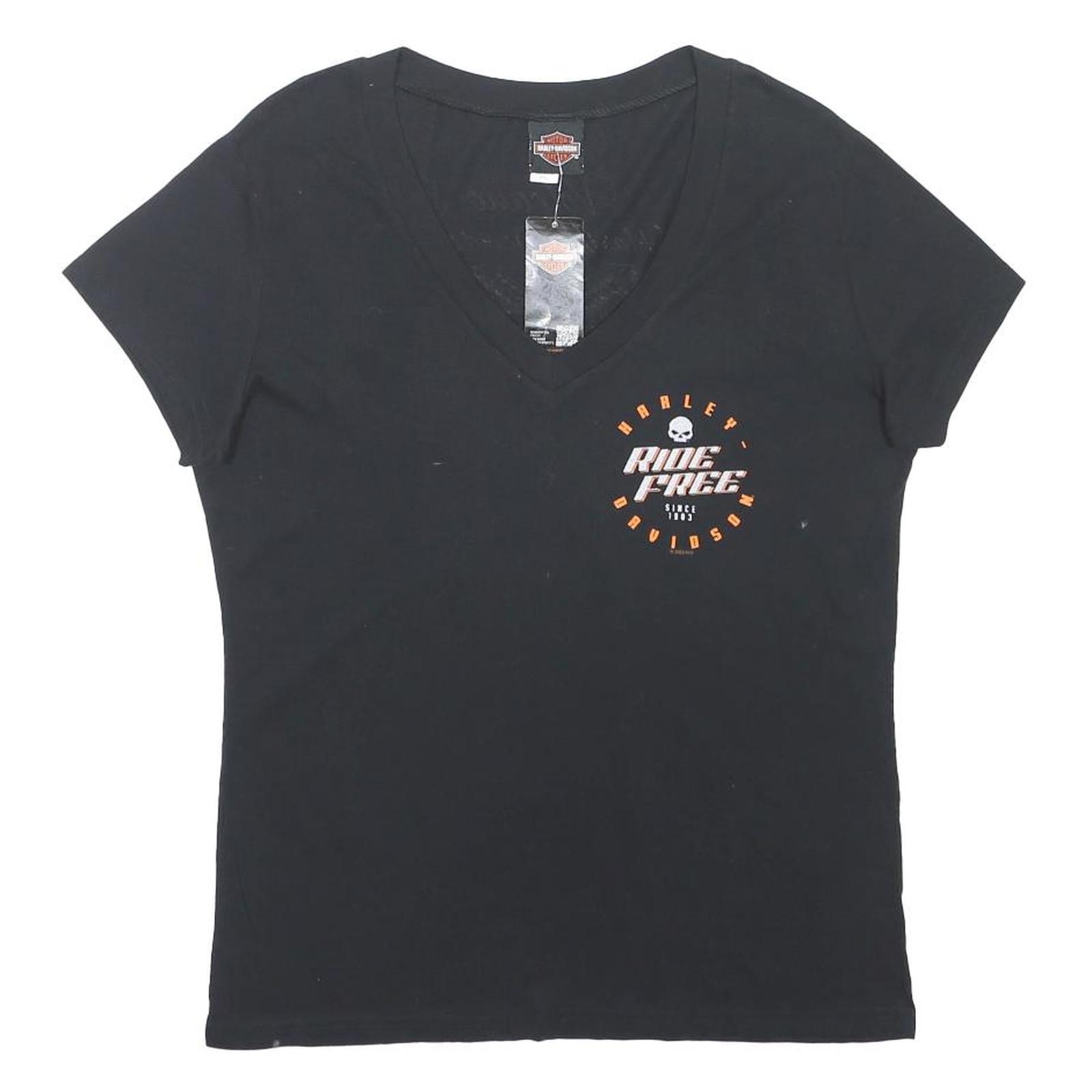 HARLEY DAVIDSON Womens Black Ride Free 2XL Short Sleeve V-Neck Cotton T-Shirt