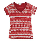 BIAGGINI Womens Red & White Printed Top Short Sleeve V-Neck M Polyester Casual