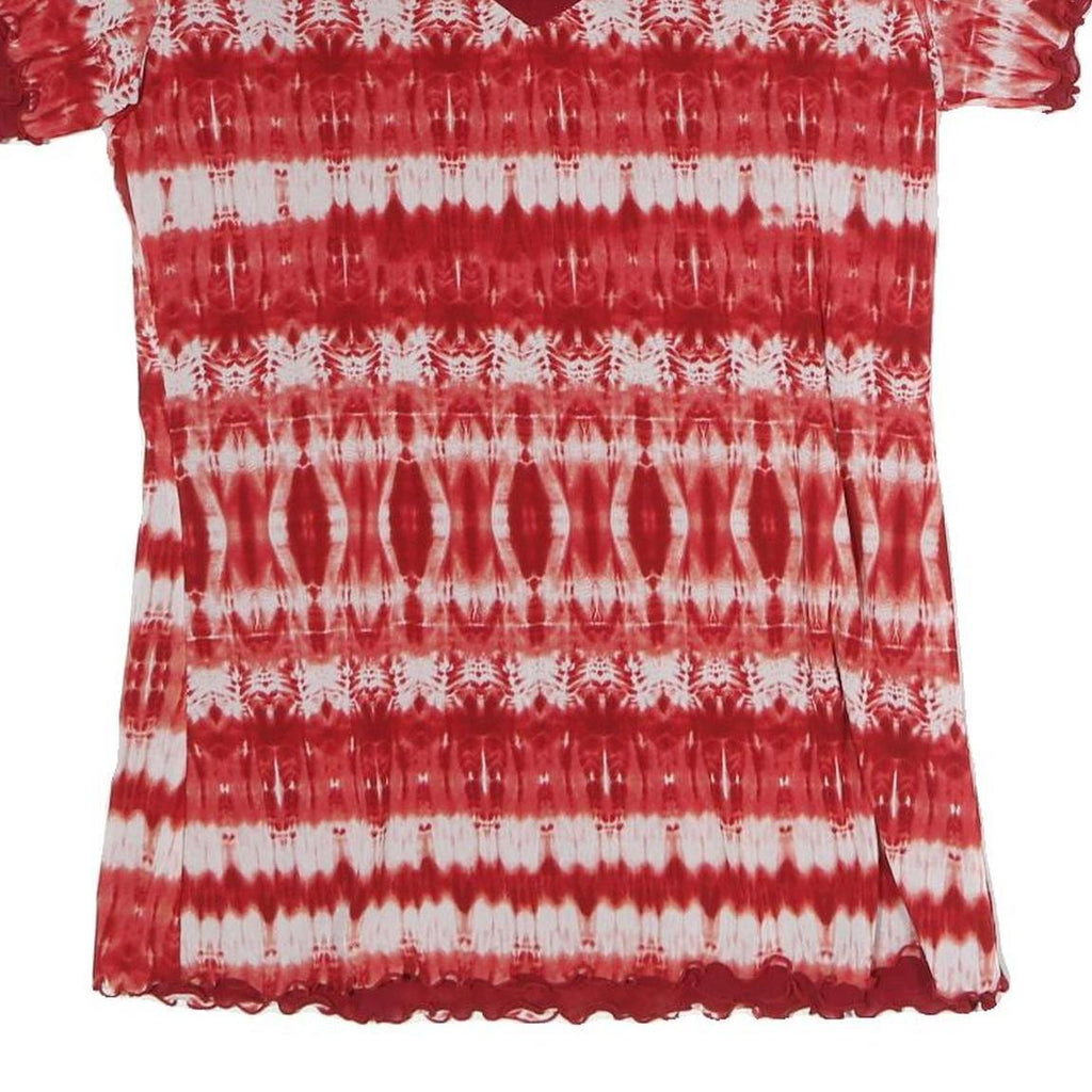 BIAGGINI Womens Red & White Printed Top Short Sleeve V-Neck M Polyester Casual