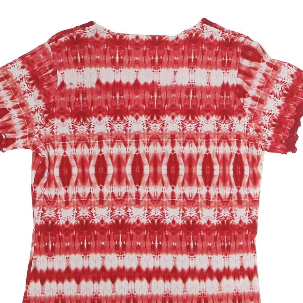 BIAGGINI Womens Red & White Printed Top Short Sleeve V-Neck M Polyester Casual