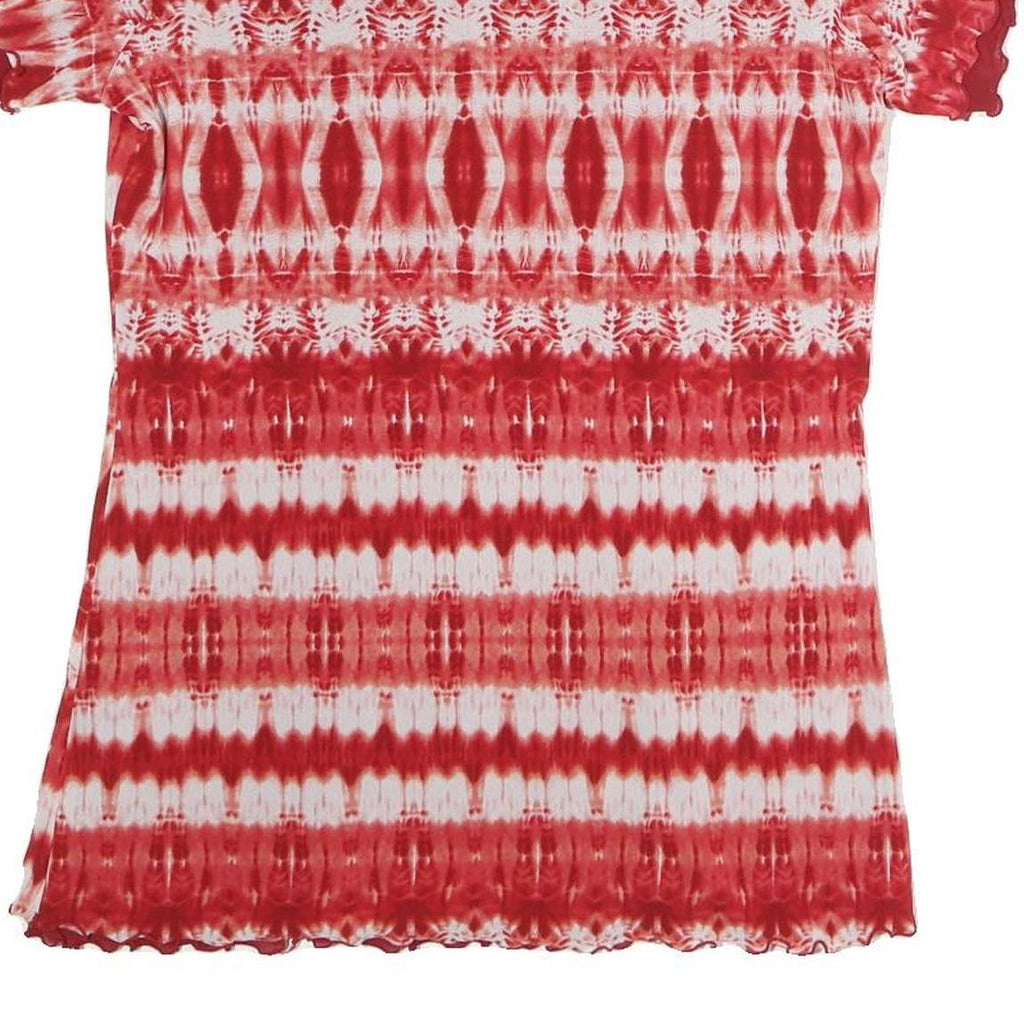 BIAGGINI Womens Red & White Printed Top Short Sleeve V-Neck M Polyester Casual