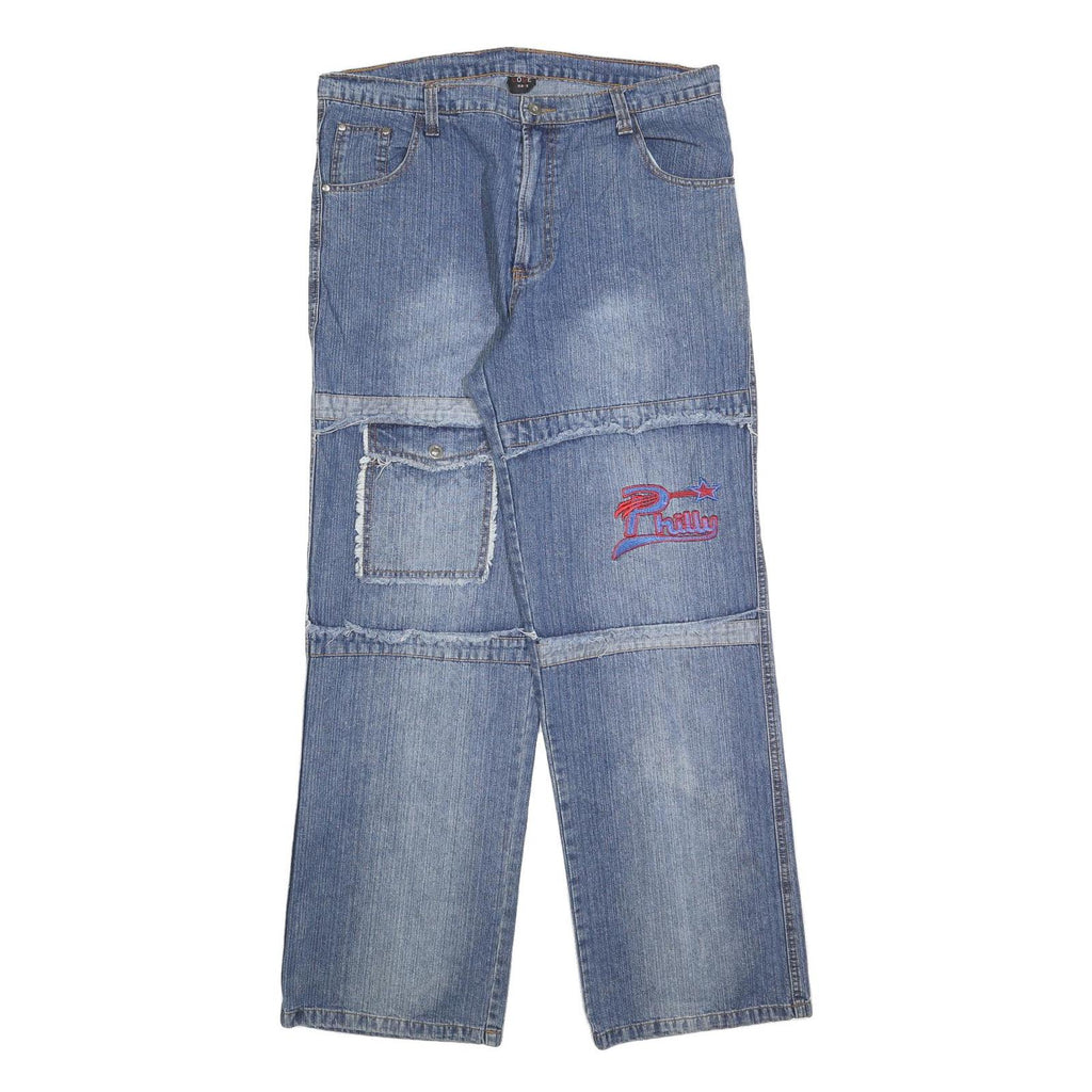 CODE JEANS Womens Denim Blue Relaxed Straight Cotton Blend W36 L32 Patch Pocket