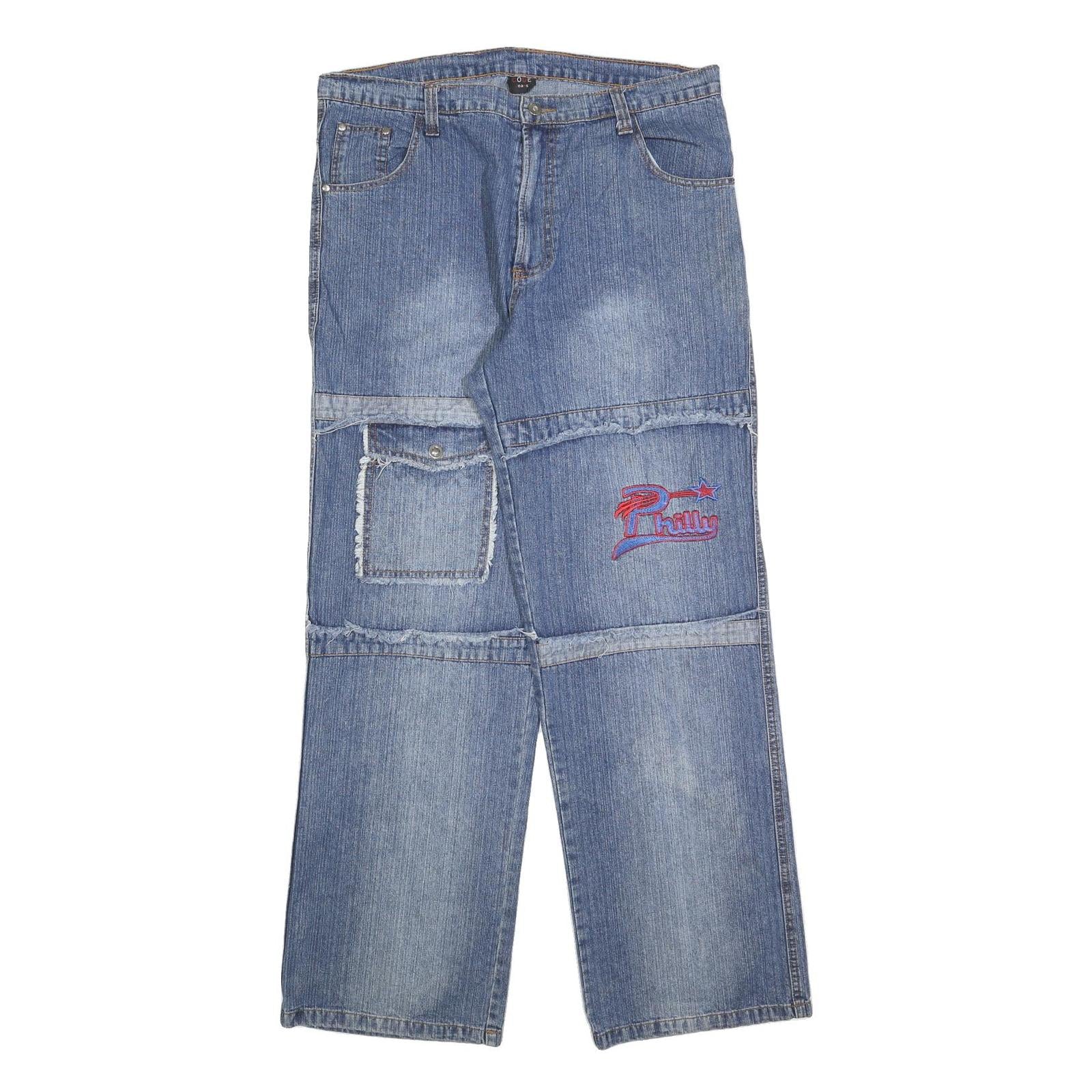 CODE JEANS Womens Denim Blue Relaxed Straight Cotton Blend W36 L32 Patch Pocket