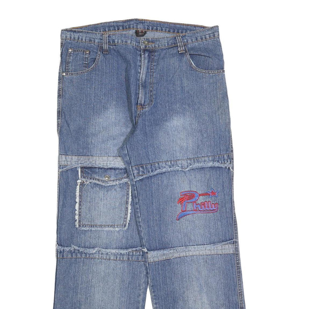 CODE JEANS Womens Denim Blue Relaxed Straight Cotton Blend W36 L32 Patch Pocket
