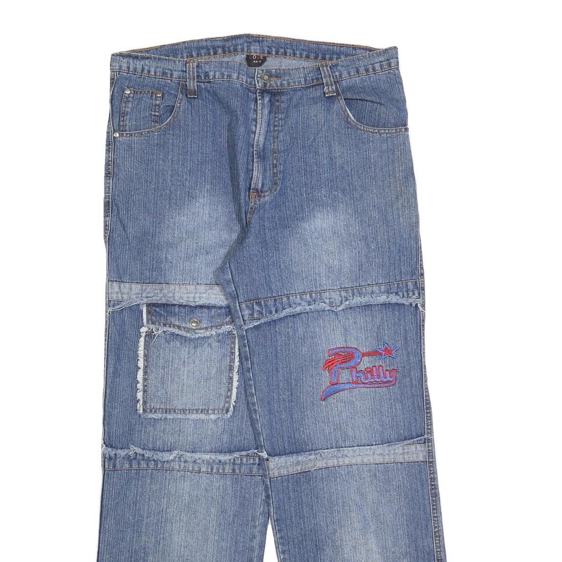 CODE JEANS Womens Denim Blue Relaxed Straight Cotton Blend W36 L32 Patch Pocket