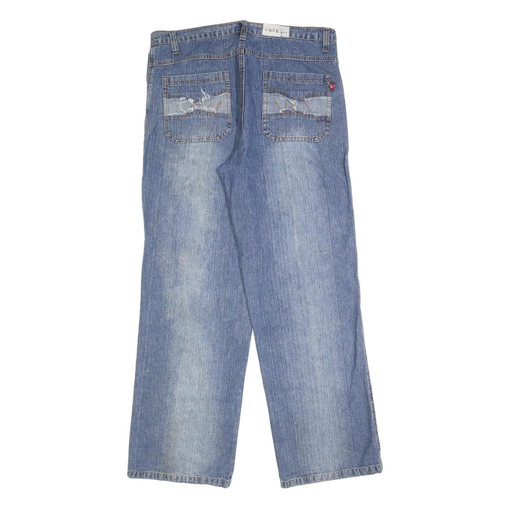 CODE JEANS Womens Denim Blue Relaxed Straight Cotton Blend W36 L32 Patch Pocket
