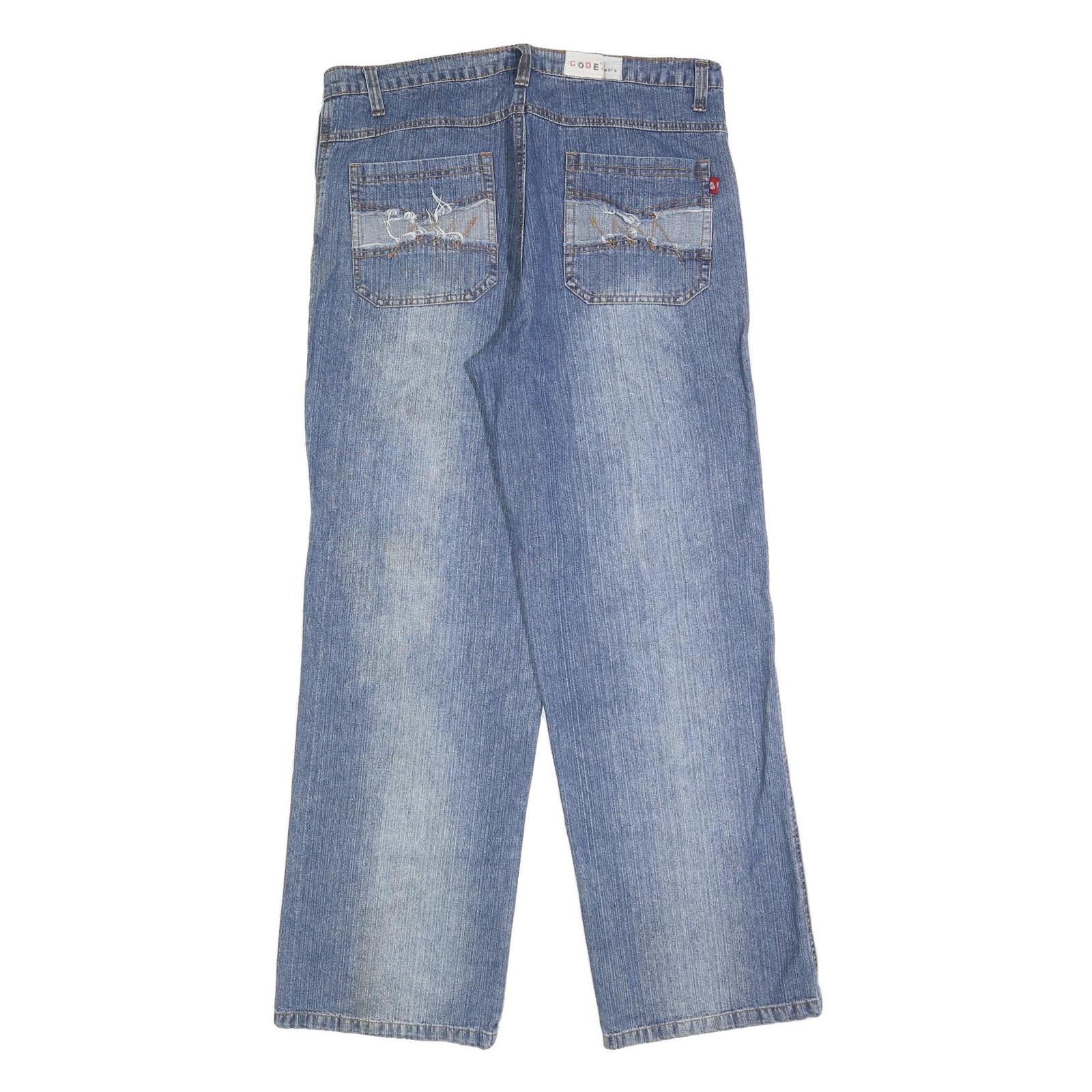 CODE JEANS Womens Denim Blue Relaxed Straight Cotton Blend W36 L32 Patch Pocket