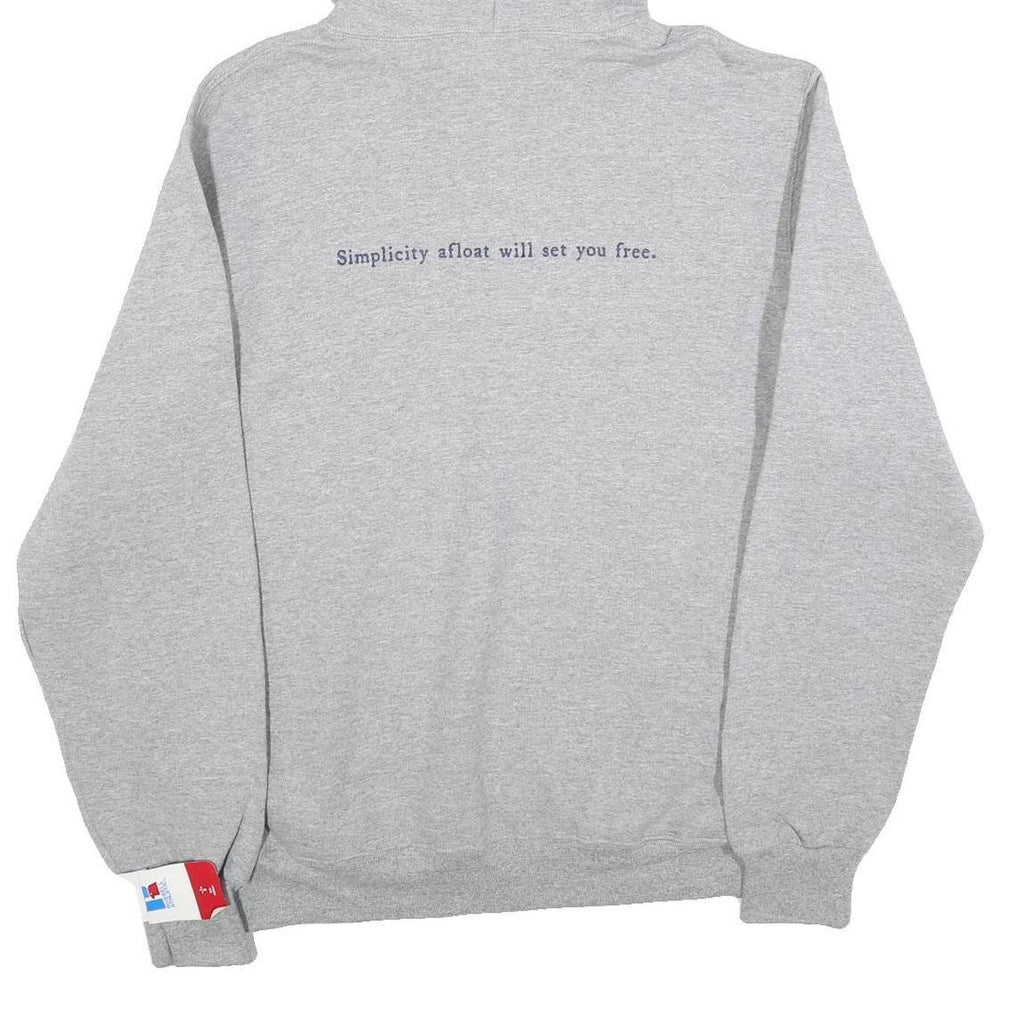 RUSSELL ATHLETIC Mens Grey Off Center Harbor Hooded Sweatshirt L Cotton Blend