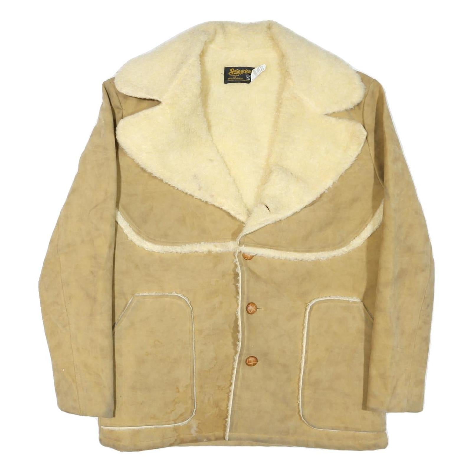 SWINGSTER Womens Beige Cream Shearling Jacket XL Cotton Blend Button Closure