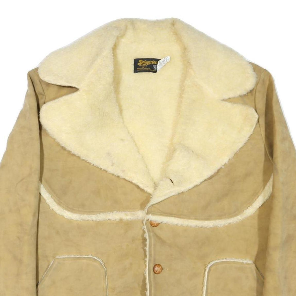 SWINGSTER Womens Beige Cream Shearling Jacket XL Cotton Blend Button Closure