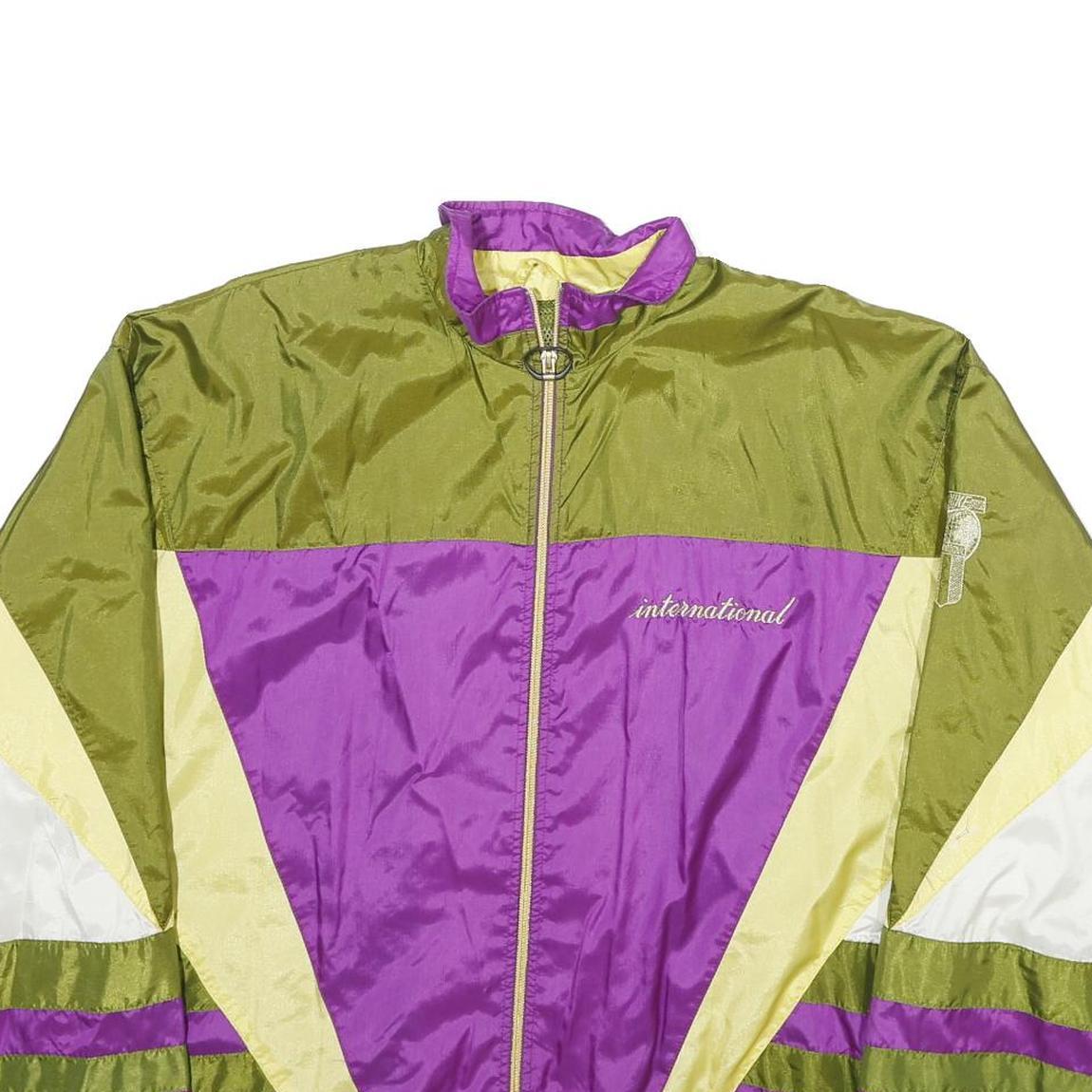 NIKE Womens Purple & Green Zip Nylon Sports Jacket M Colourblock Vintage