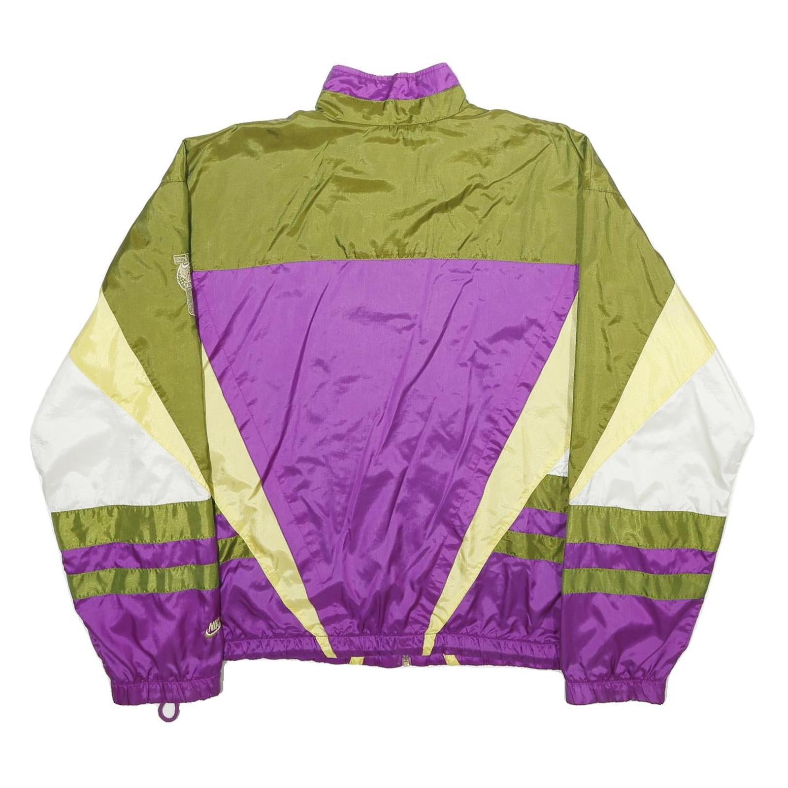 NIKE Womens Purple & Green Zip Nylon Sports Jacket M Colourblock Vintage