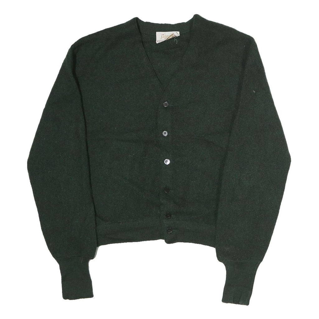 JANTZEN Womens Green Plain V-Neck Basic Knit M Button Up Jumper Polyester Blend