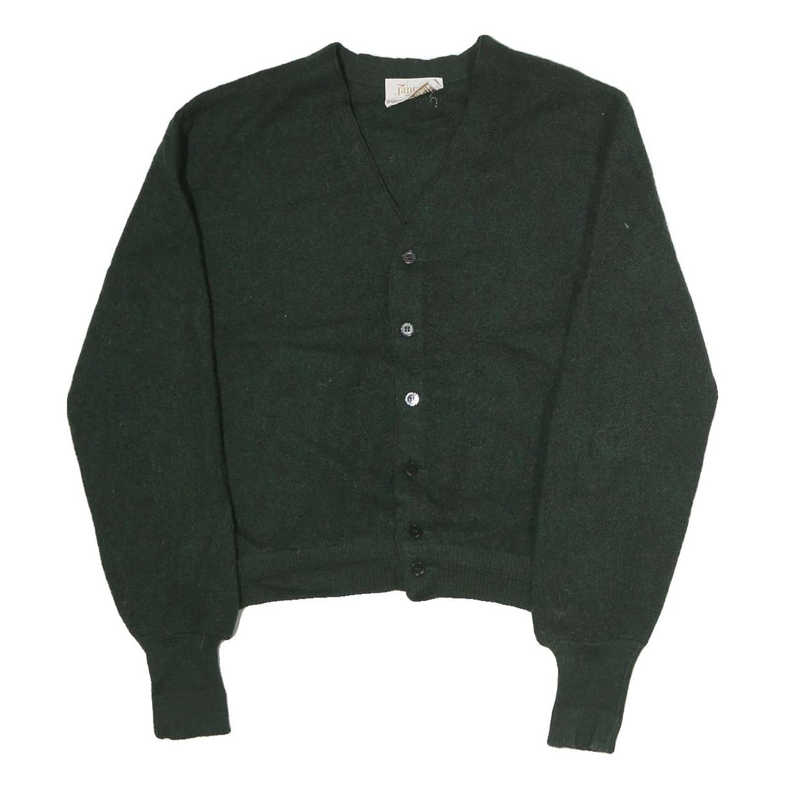 JANTZEN Womens Green Plain V-Neck Basic Knit M Button Up Jumper Polyester Blend