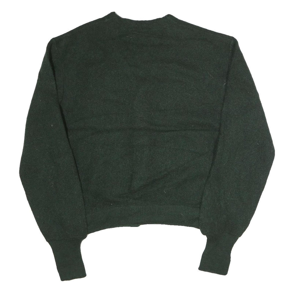 JANTZEN Womens Green Plain V-Neck Basic Knit M Button Up Jumper Polyester Blend