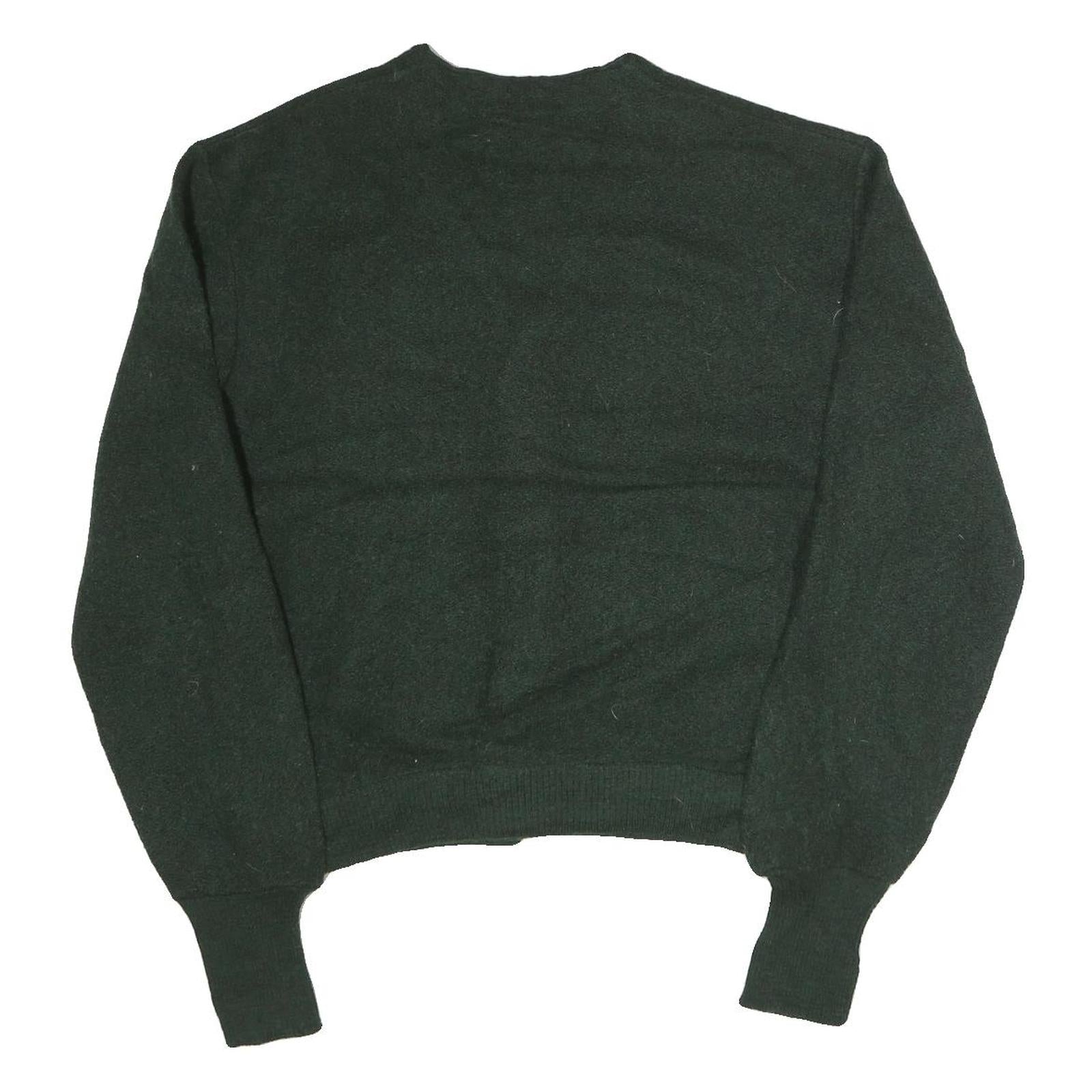 JANTZEN Womens Green Plain V-Neck Basic Knit M Button Up Jumper Polyester Blend