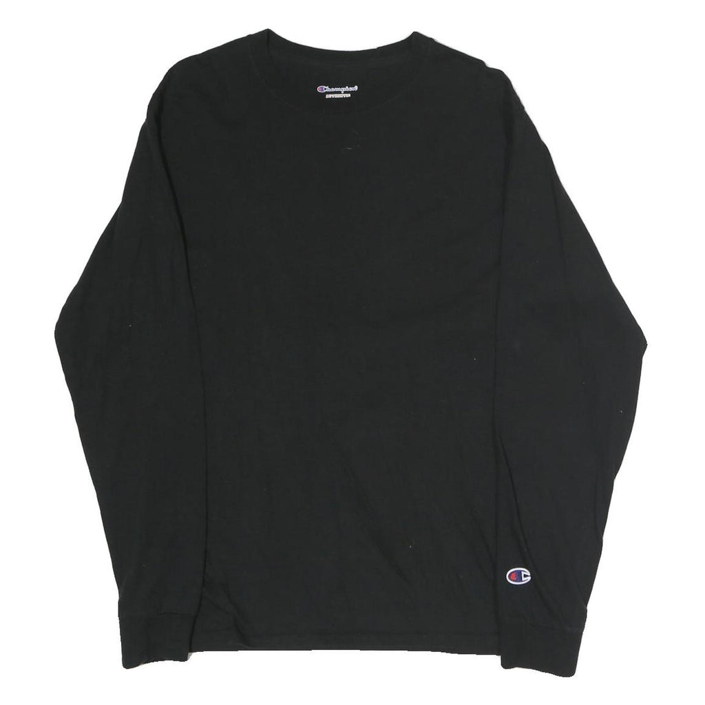 CHAMPION Mens Black Long Sleeve Crew Neck Cotton T-Shirt Size M Logo Detail