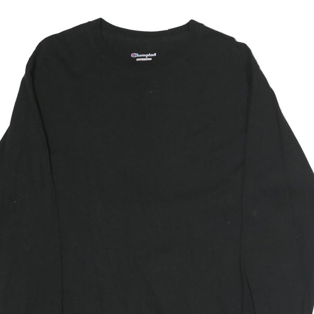 CHAMPION Mens Black Long Sleeve Crew Neck Cotton T-Shirt Size M Logo Detail