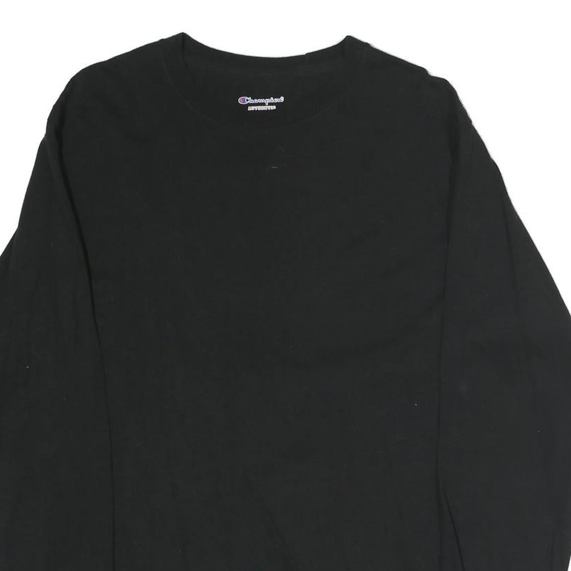CHAMPION Mens Black Long Sleeve Crew Neck Cotton T-Shirt Size M Logo Detail