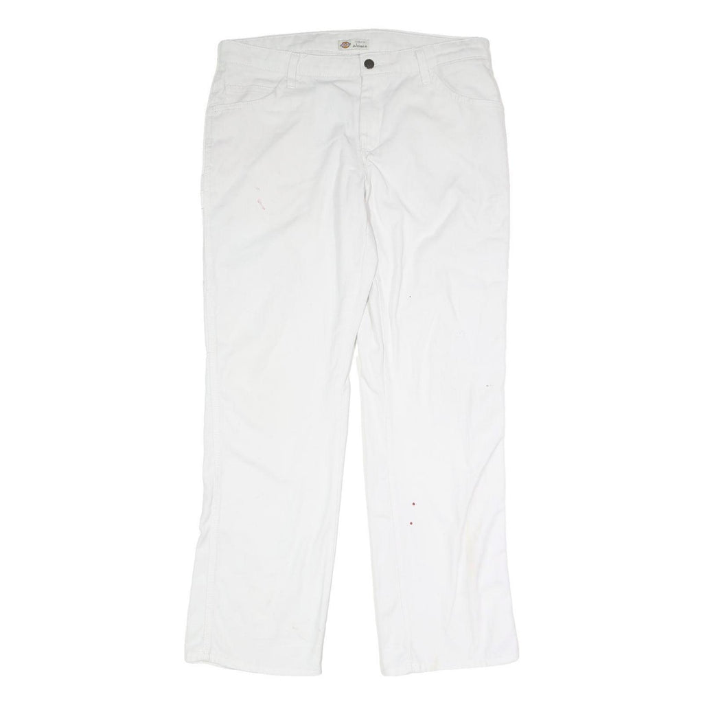 DICKIES Womens Cotton White Regular Straight Trousers W30 L39 Durable Workwear