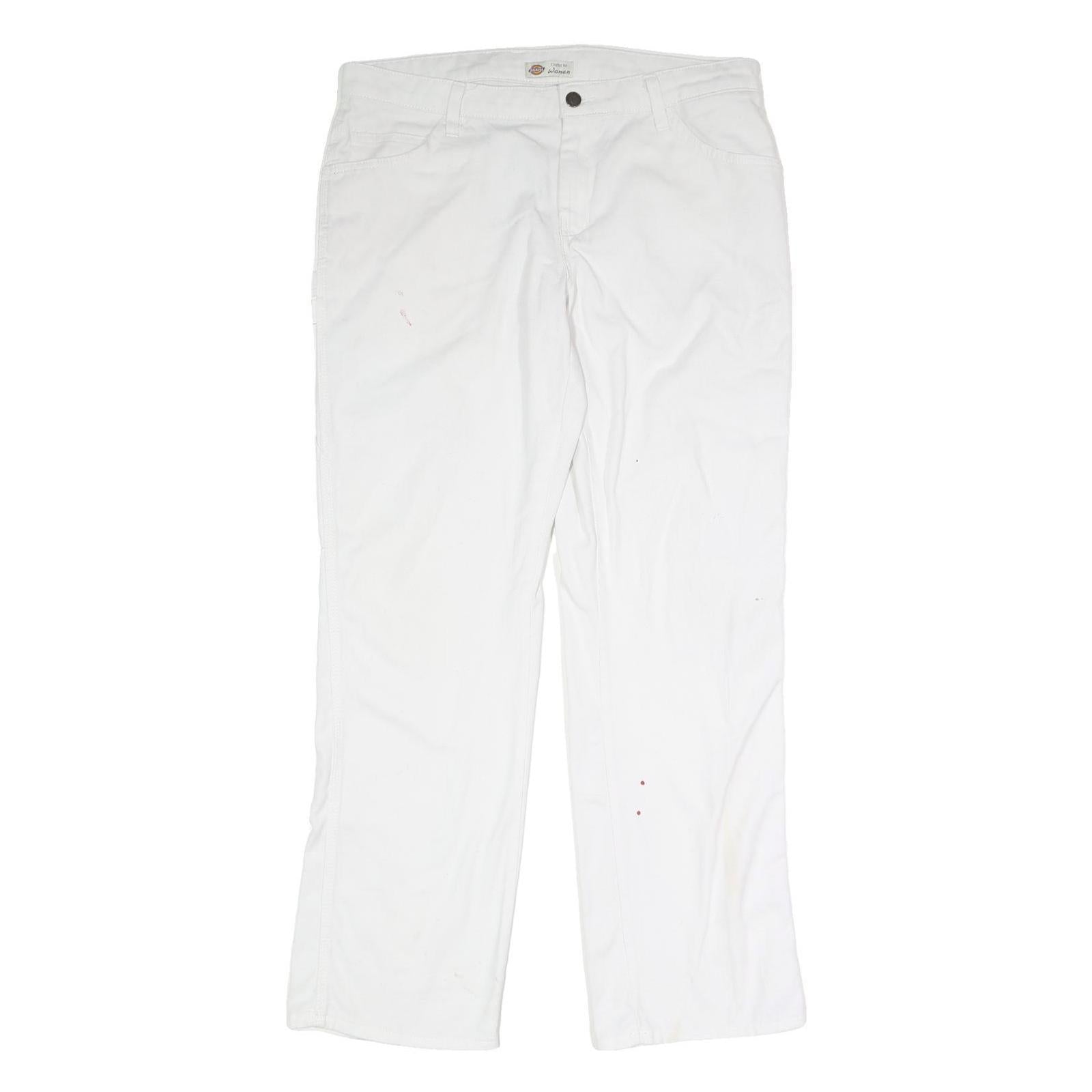 DICKIES Womens Cotton White Regular Straight Trousers W30 L39 Durable Workwear