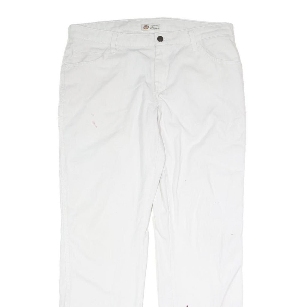 DICKIES Womens Cotton White Regular Straight Trousers W30 L39 Durable Workwear