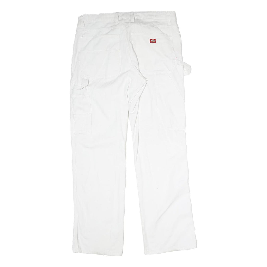 DICKIES Womens Cotton White Regular Straight Trousers W30 L39 Durable Workwear