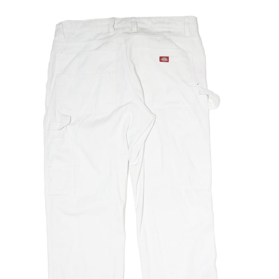 DICKIES Womens Cotton White Regular Straight Trousers W30 L39 Durable Workwear