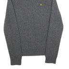 LYLE & SCOTT Mens Grey Patterned Jumper Cable Knit S Wool Blend Button Neck
