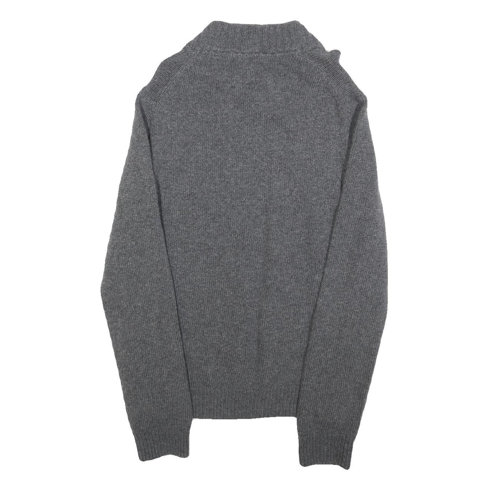 LYLE & SCOTT Mens Grey Patterned Jumper Cable Knit S Wool Blend Button Neck