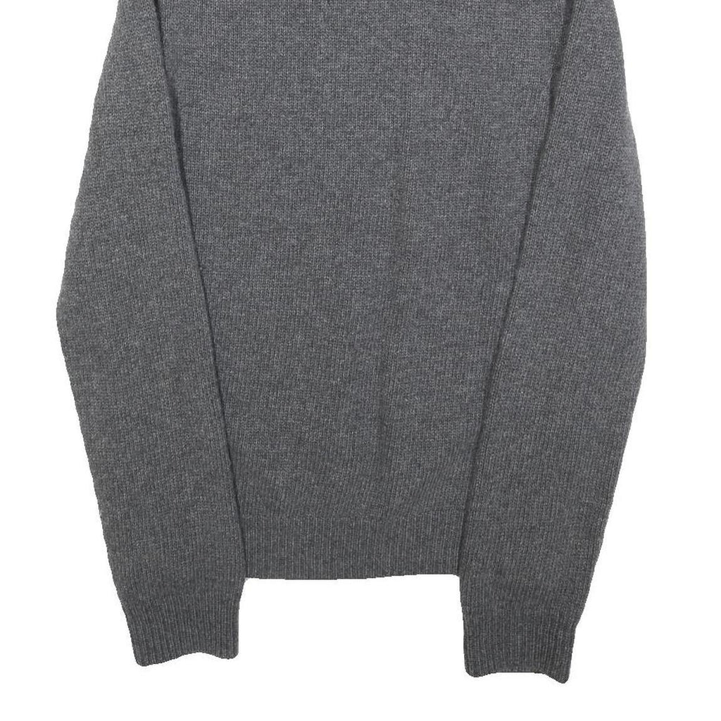 LYLE & SCOTT Mens Grey Patterned Jumper Cable Knit S Wool Blend Button Neck