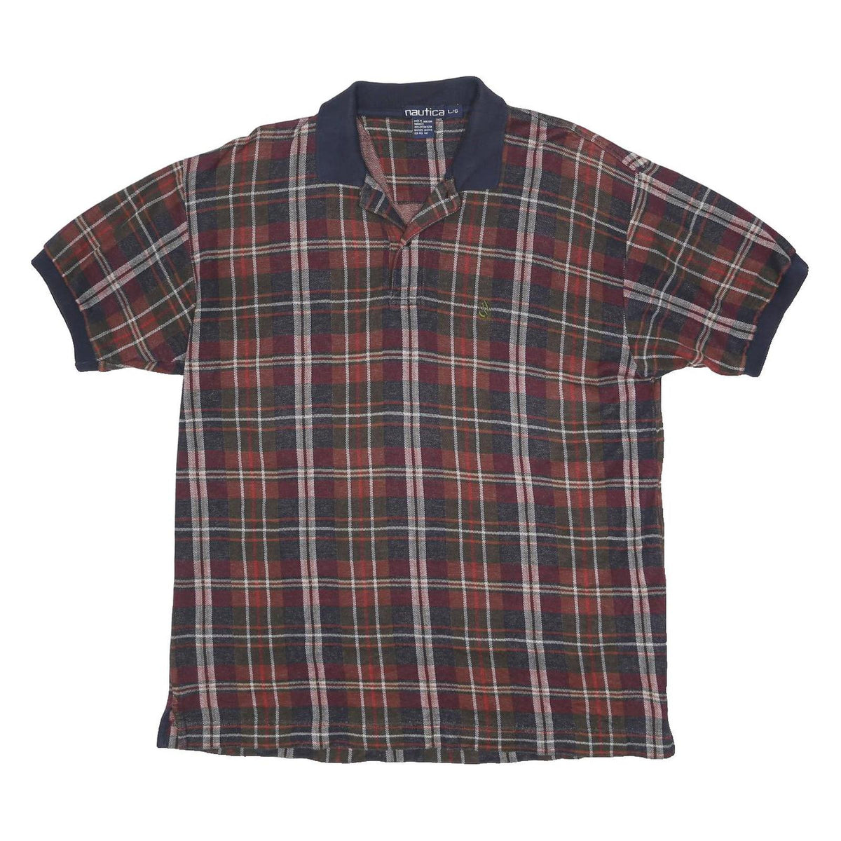 NAUTICA Mens Blue & Red Checked Short Sleeve Polo Shirt L Cotton Classic Style