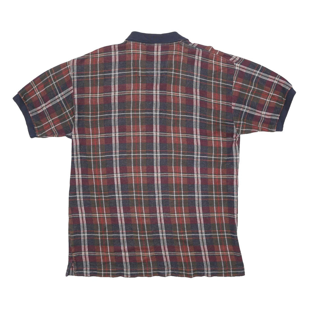 NAUTICA Mens Blue & Red Checked Short Sleeve Polo Shirt L Cotton Classic Style