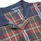 NAUTICA Mens Blue & Red Checked Short Sleeve Polo Shirt L Cotton Classic Style