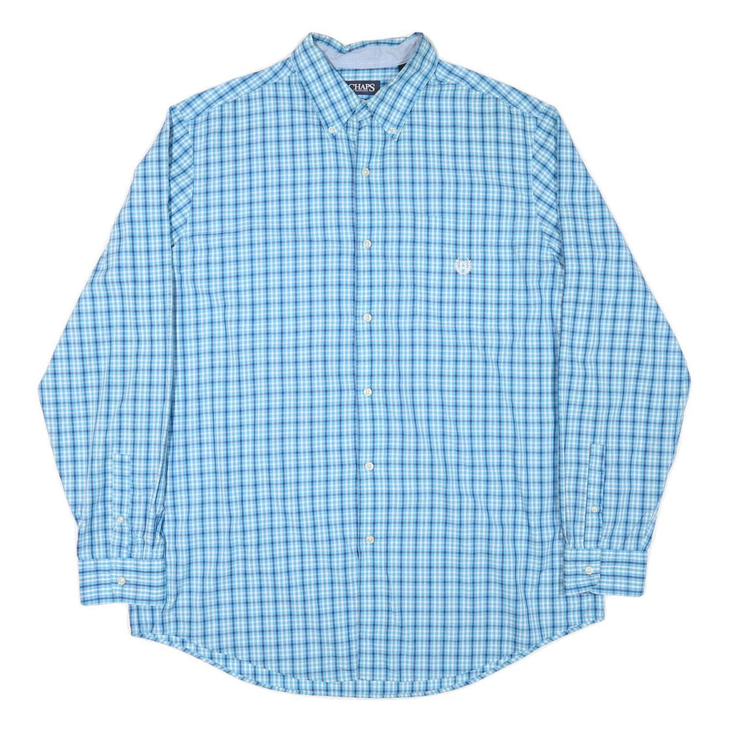 CHAPS Mens Blue & White Check Shirt XL Button Down Cotton Blend Casual Fit