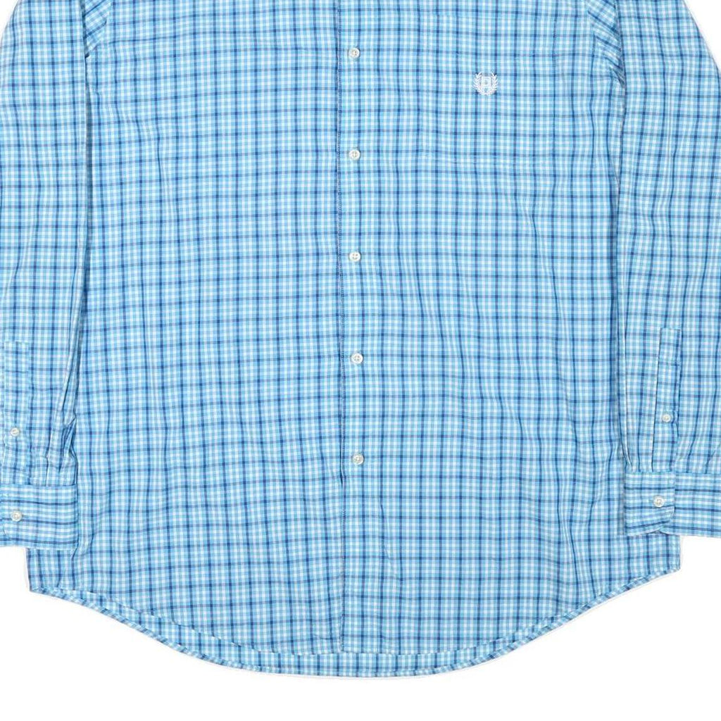 CHAPS Mens Blue & White Check Shirt XL Button Down Cotton Blend Casual Fit