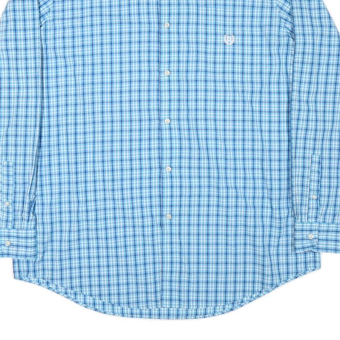 CHAPS Mens Blue & White Check Shirt XL Button Down Cotton Blend Casual Fit