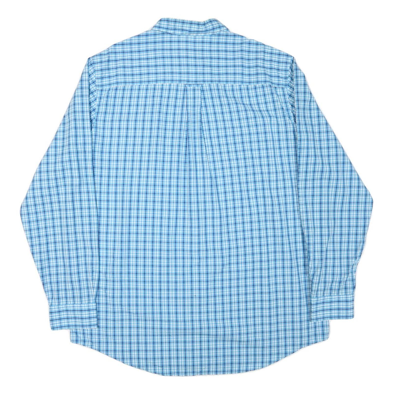 CHAPS Mens Blue & White Check Shirt XL Button Down Cotton Blend Casual Fit