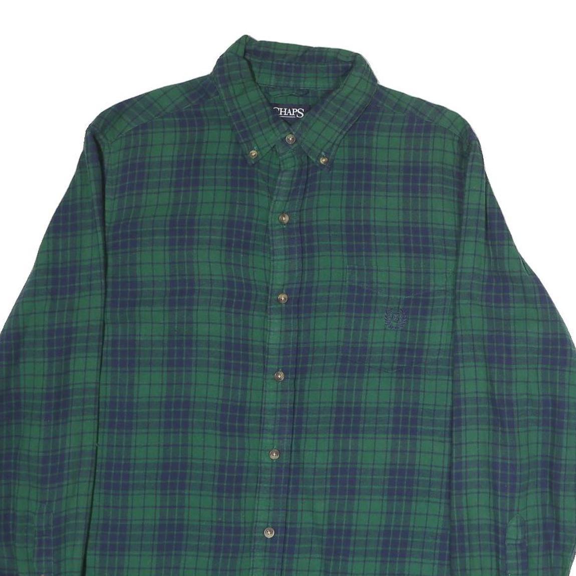 CHAPS Mens Green & Blue Check Shirt M Classic Cotton Button Down Collar Long