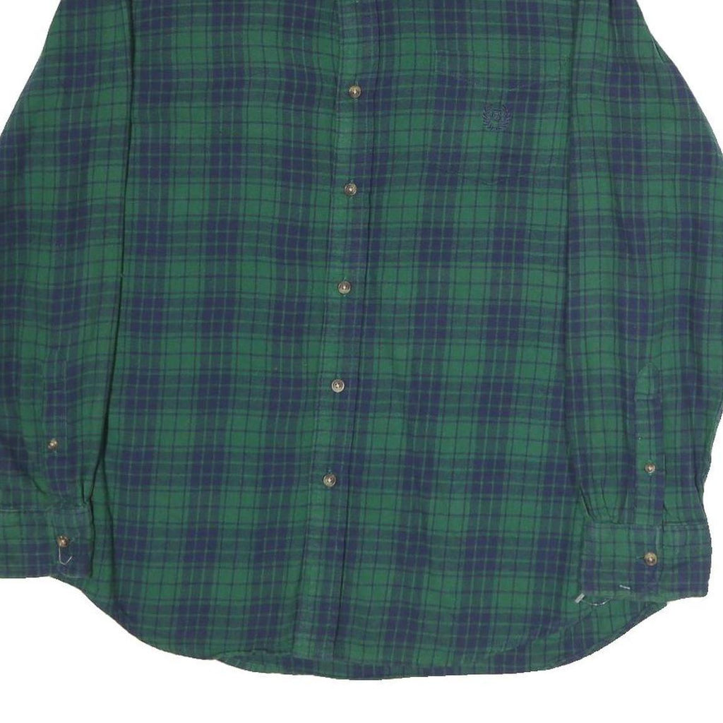 CHAPS Mens Green & Blue Check Shirt M Classic Cotton Button Down Collar Long